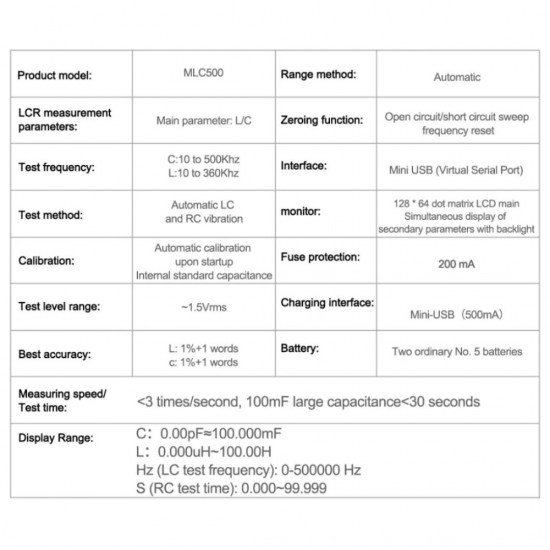 MLC500 ELECTRONIC CAPACITANCE/INDUCTANCE MULTIMETER FOR LC RC OSCILLATION - 500 KHZ