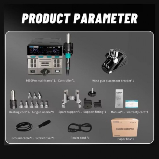 Sugon 8650 Pro Curve Edition Intelligent Digital Hot Air Gun BGA Desoldering Rework Station - 1300W