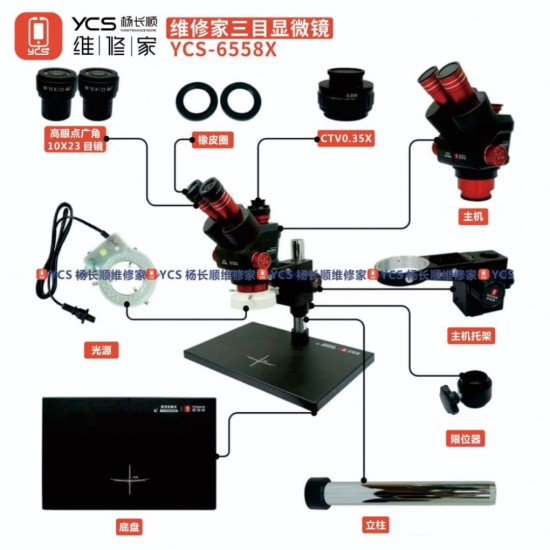 YCS 6558 X Trinocular Stereo Microscope for Electronics Repair
