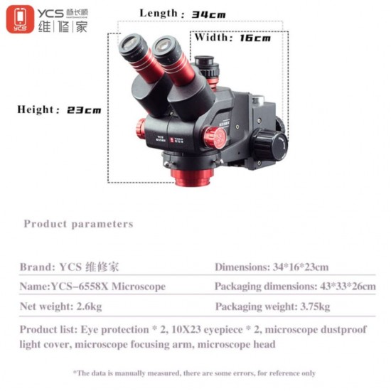 YCS 6558 X Trinocular Stereo Microscope for Electronics Repair