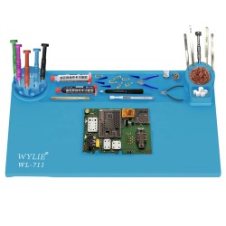 WYLIE WL-711 High Temperature Resistant 500 Degrees Silicone Pad for Mobile Phone Repair Mat with 360° Rotating Tool Box