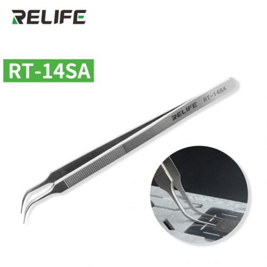 RELIFE RT-14SA Curved Anti-Static Stainless Tweezer for Precision Handling