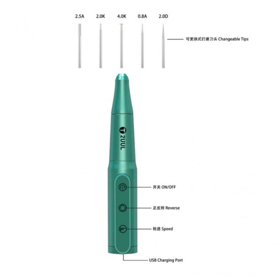 2UUL DA81 Electric IC Polishing Pen – Rechargeable with Multiple Grinding Heads