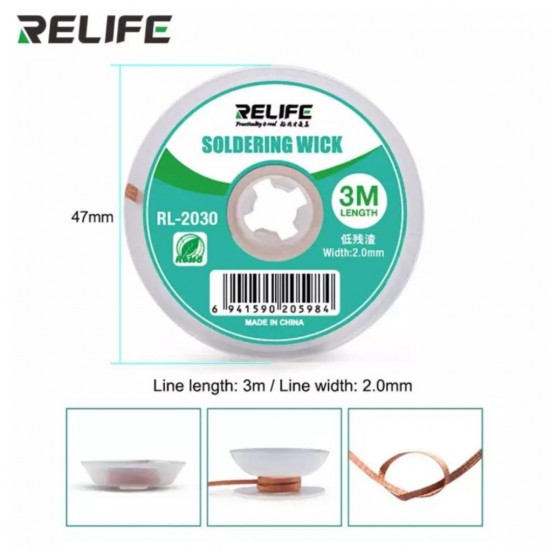 RELIFE RL-2030 Low Residue Soldering Wick for Clean Desoldering