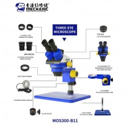 MECHANIC MOS 300 Stereo Trinocular Microscope 6-45X Original with B11 Big Base