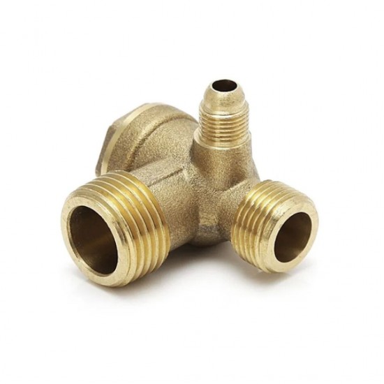 Golden Male 3-Way Brass Thread NRV Valve for Air Compressor