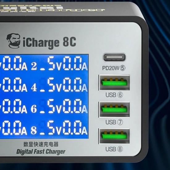 Mechanic iCharge 8C Smart Digital Display 8 Port USB Charger PD+QC 3.0 ( 50W )