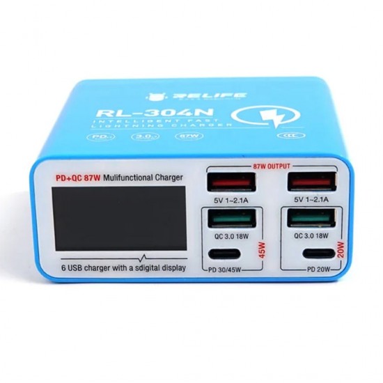 Relife RL-304N Smart Multi-functional 6 Port USB Charger - 87W Max (PD + QC 3.0)