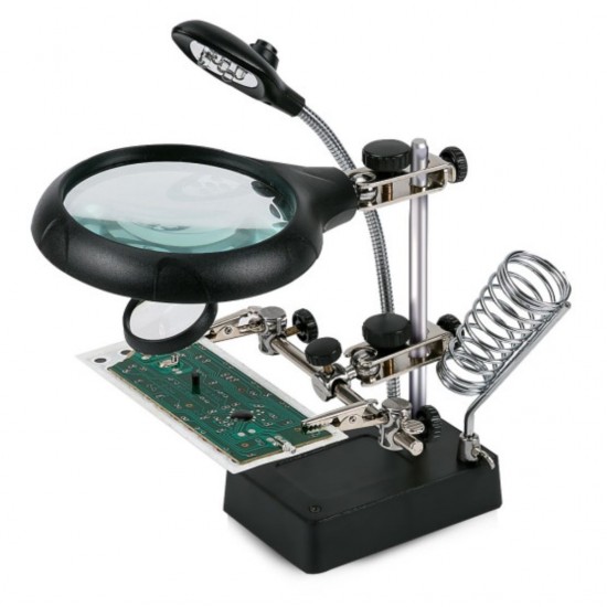 TE-800 THIRD HAND TOOL WITH LED MAGNIFYING GLASS 3.5X-12X LENS