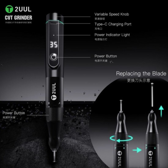 2UUL DA84 CVT GRINDER PRO VERSION RECHARGEABLE ELECTRIC IC POLISHING PEN WITH VARIOUS GRINDING HEADS