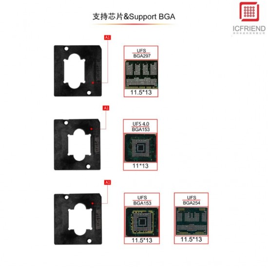 IC FRIEND NB-UFS 4 IN 1 ADAPTER SUPPORT FOR UFS-BGA-153 / UMCP-BGA-254 / UMCP-BGA-297 - 2024 EDITION