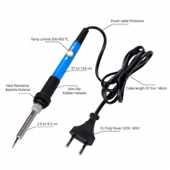 Soldering Iron 908 with Temperature Controller 60W Tool with 5 Free Interchangeable Bits for Precision Soldering