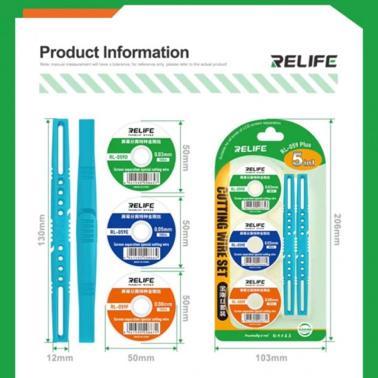 RELIFE RL-059 PLUS 5-IN-1 UNIVERSAL LCD / OLED SCREEN SEPARATION CUTTING DIAMOND WIRE SET