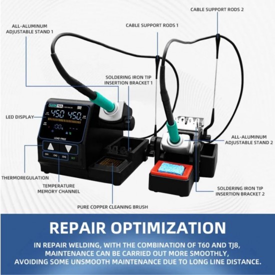 SUGON T60 Double Iron Soldering Station with TJ8 Extender – 3 PCS C210 Tips for Professional Soldering